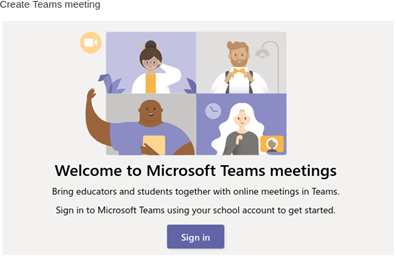 Screenshot shows sign in to teams meeting.