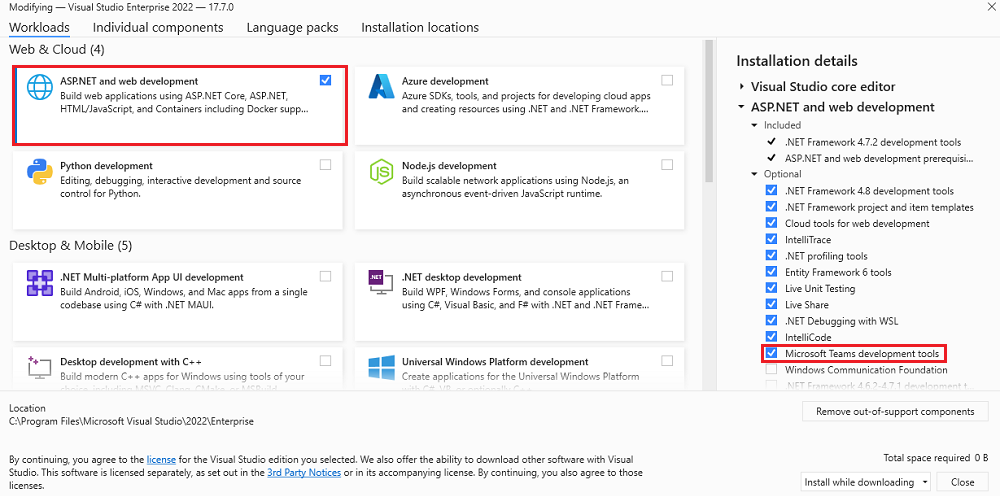 Screenshot shows the Visual Studio installation.