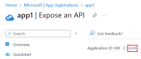 Screenshot shows the set option for application ID URI.