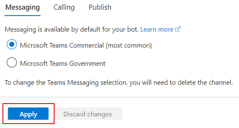 Screenshot of Microsoft Teams Messaging channel with the Apply option highlighted in red.