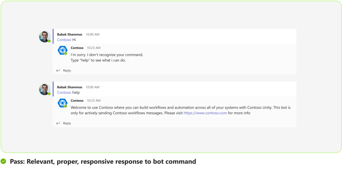 Graphic shows an example of a valid response for improper bot command.