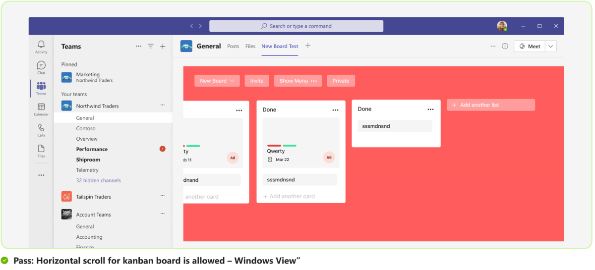 Graphic shows an example of horizontal scroll in Kanban board.