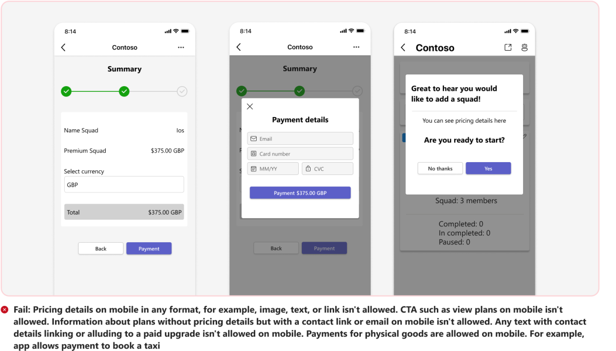 Graphic shows an example of pricing details on mobile.