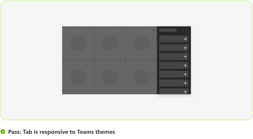 Graphic shows an example of a tab responsive to a theme in Teams.