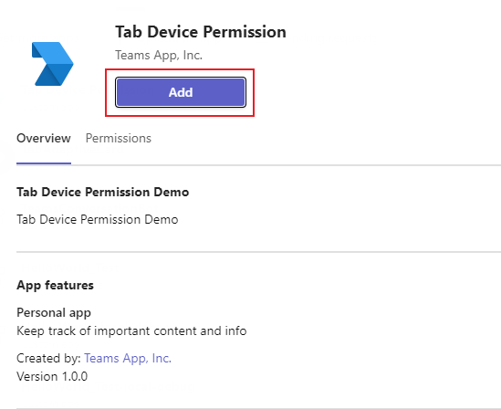 add the app tab device permission