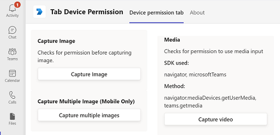 Screenshot shows the device permission tab.