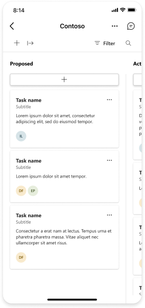 Example shows a mobile tab with a task board.