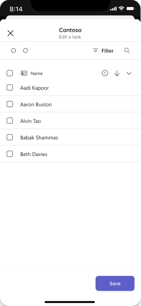 Example list in a task module on mobile.