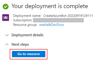 Screenshot of deployment complete with Go to resource option highlighted in red.