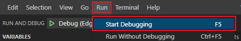 Screenshot shows the Debug option.