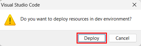 Screenshot shows the confirmation dialog box to deploy app in Azure.