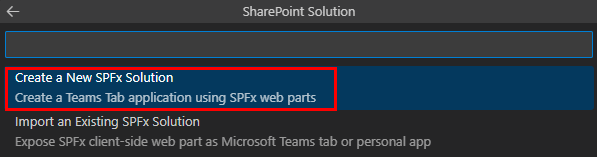 Screenshot shows the option to select Sharepoint soultion.