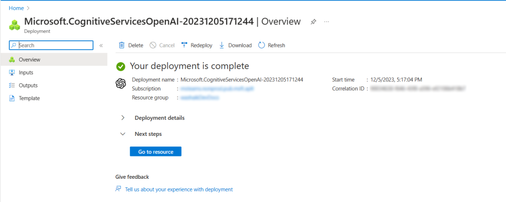 Screenshot shows you the deployment of the Azure open AI.