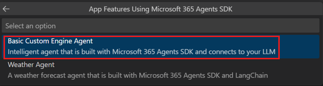 Screenshot shows the option to select app features using AI library list.