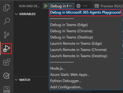 Screenshot shows the selection of debugging option from the list of options.