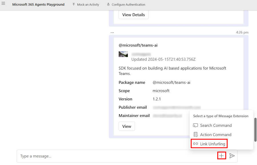 Screenshot shows how to create a link unfurling in agents playground.