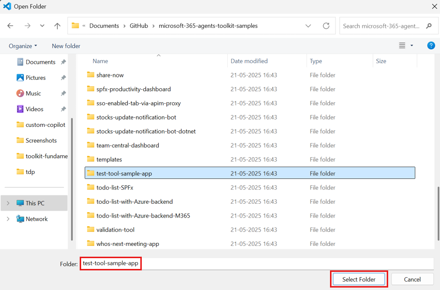 Screenshot shows the Agents Playground sample app folder.