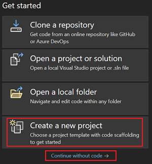 Create new project with code from get started