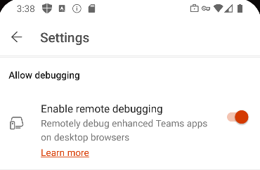 The screenshot is an example that shows the Enable remote debugging toggle option.