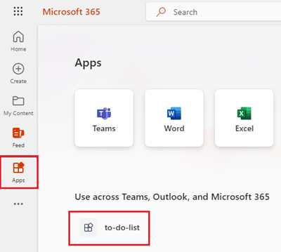 The screenshot is an example that shows the (More apps) option on the side bar of office.com to see your installed personal tabs.