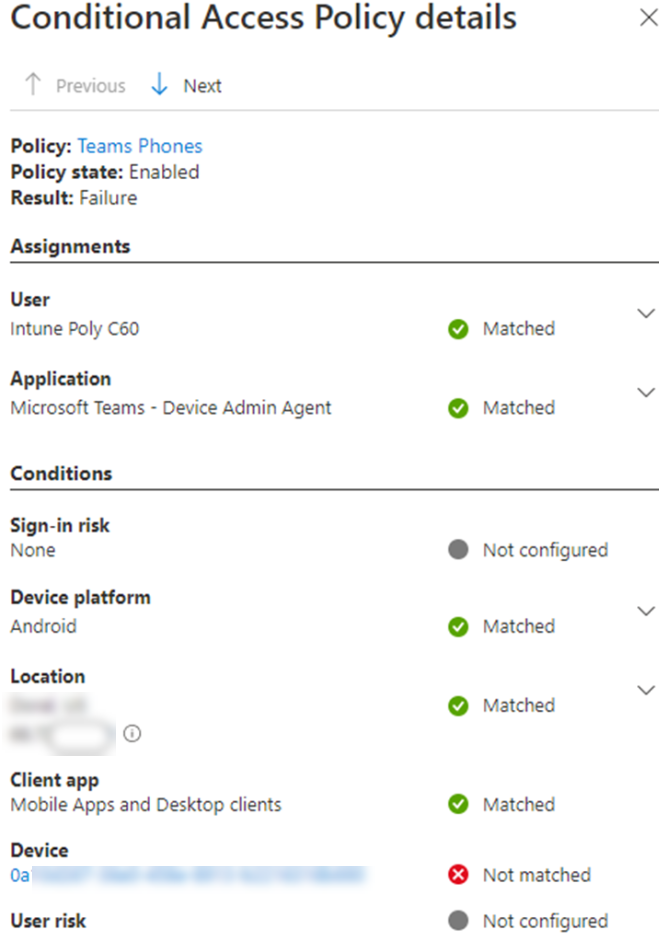Screenshot of the Conditional Access policy details.