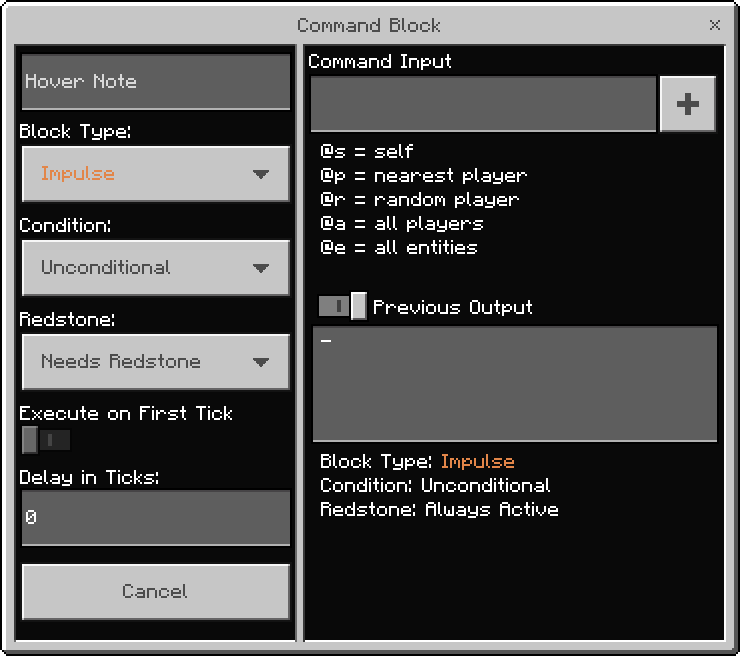 Overview of the command block graphical user interface