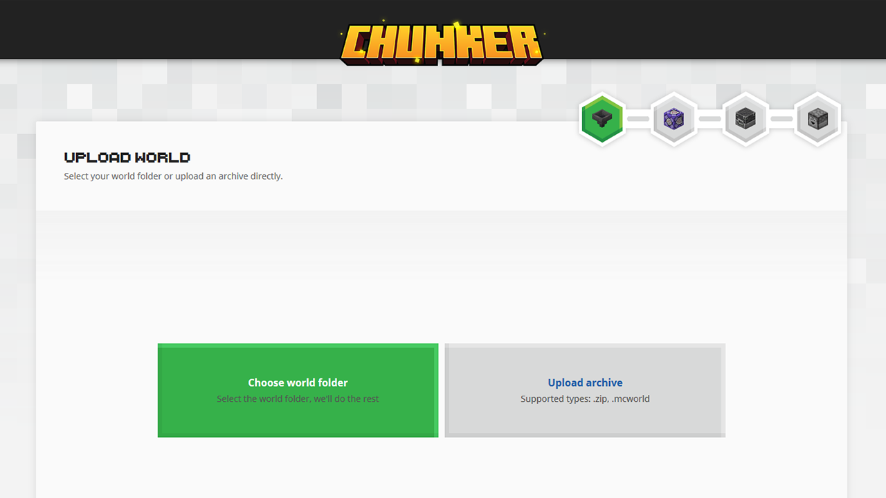 Chunker's Upload World screen