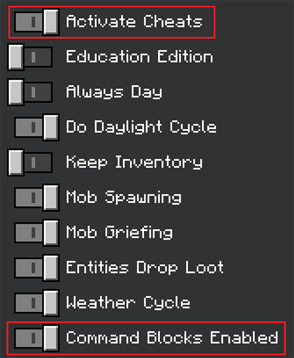 Activate cheats and command blocks options