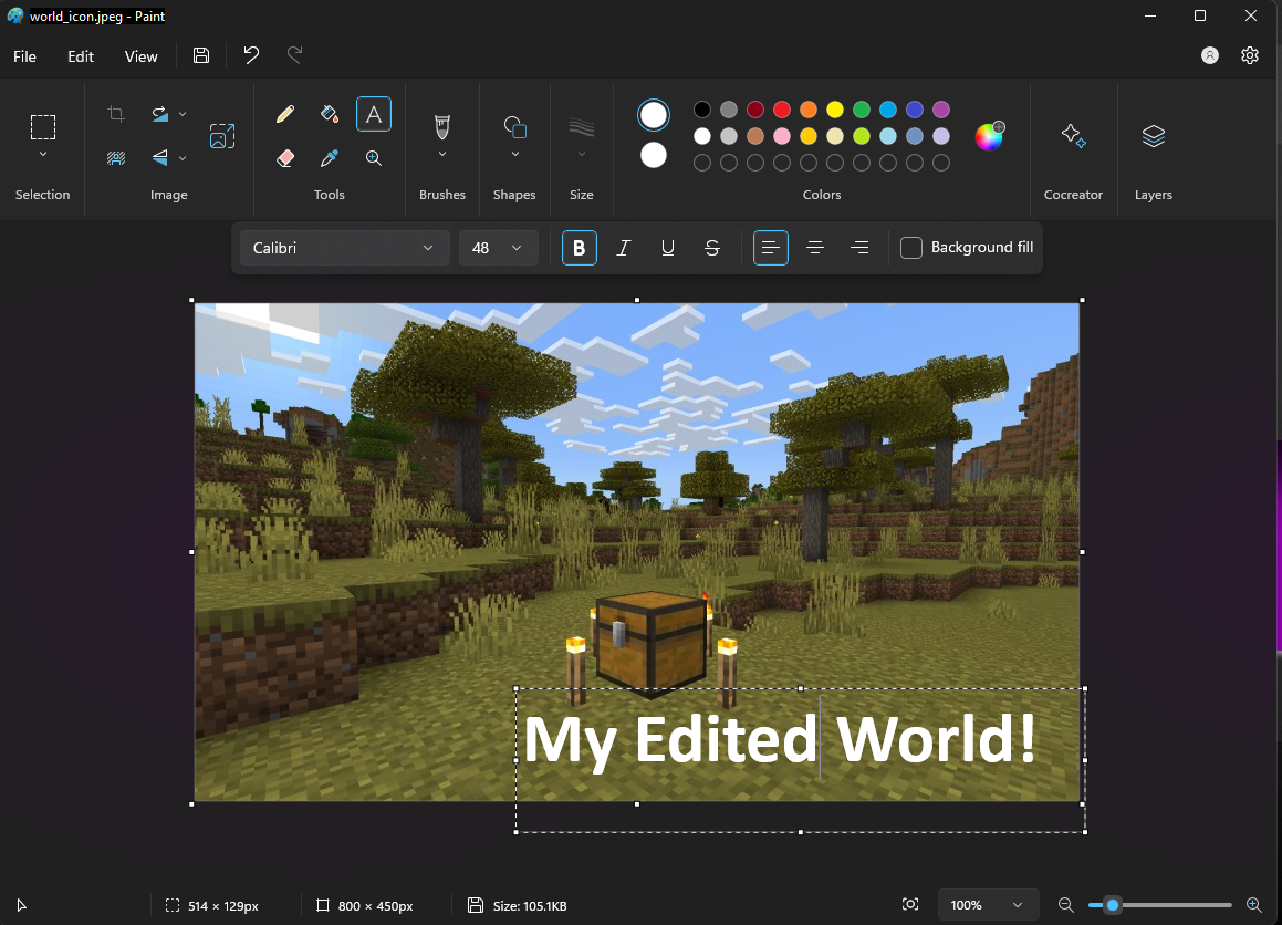 Image of the world with added "My Edited World!" text