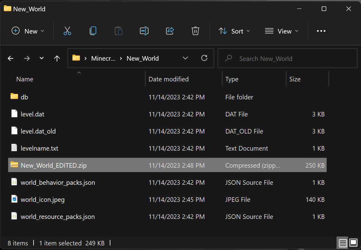 Image of the world files selected and the context menu displayed. The Compress to ZIP file option is selected.