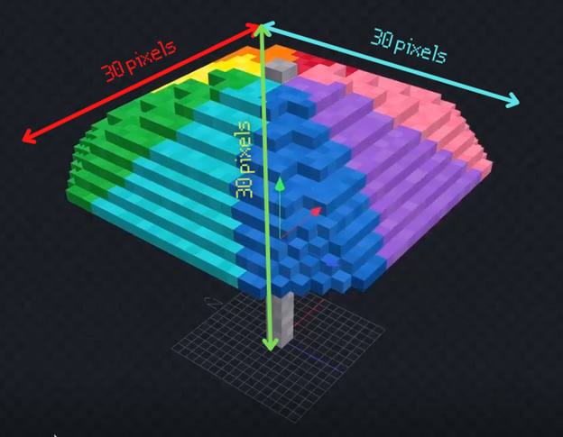An image showing a 30x30x30 pixel block construction.
