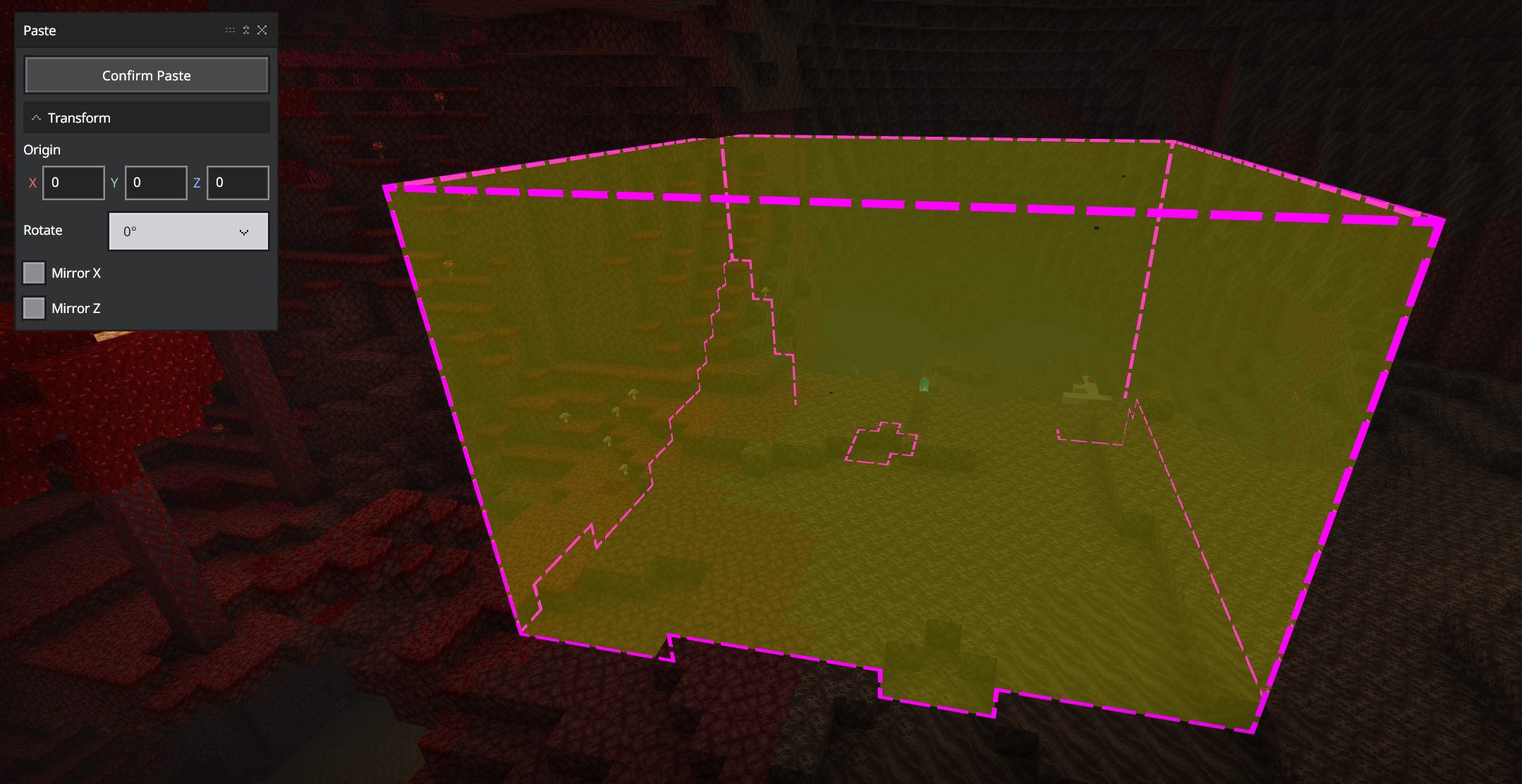 Image of a paste preview in the Nether