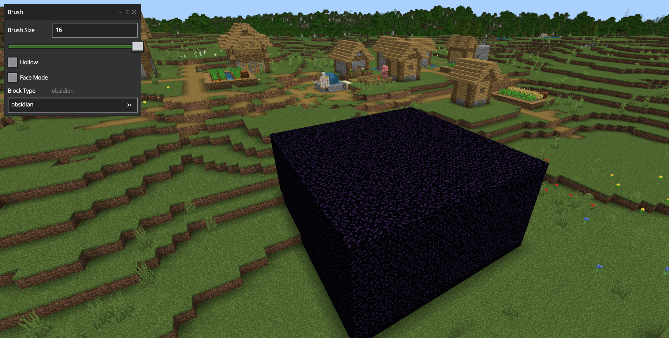 An obsidian base is placed with the Brush tool