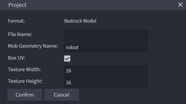 Project settings for Bedrock Edition models in Blockbench