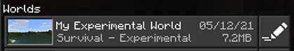 image showcasing a survival world that has the Experimental tag applied