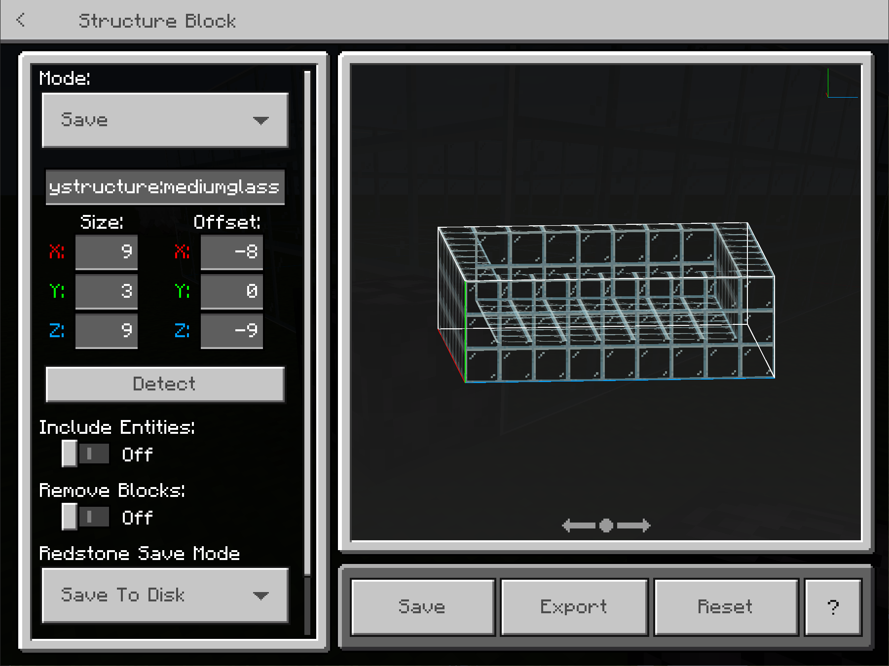 Structure Block interface in Minecraft