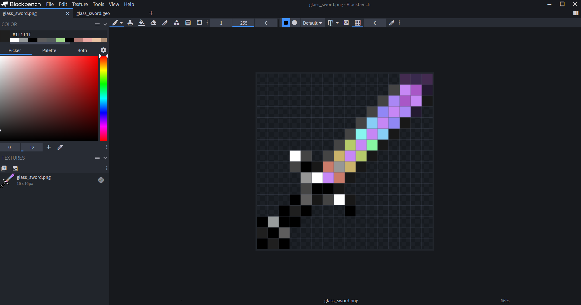 Image of a sword icon edited to look like a rainbow prism.
