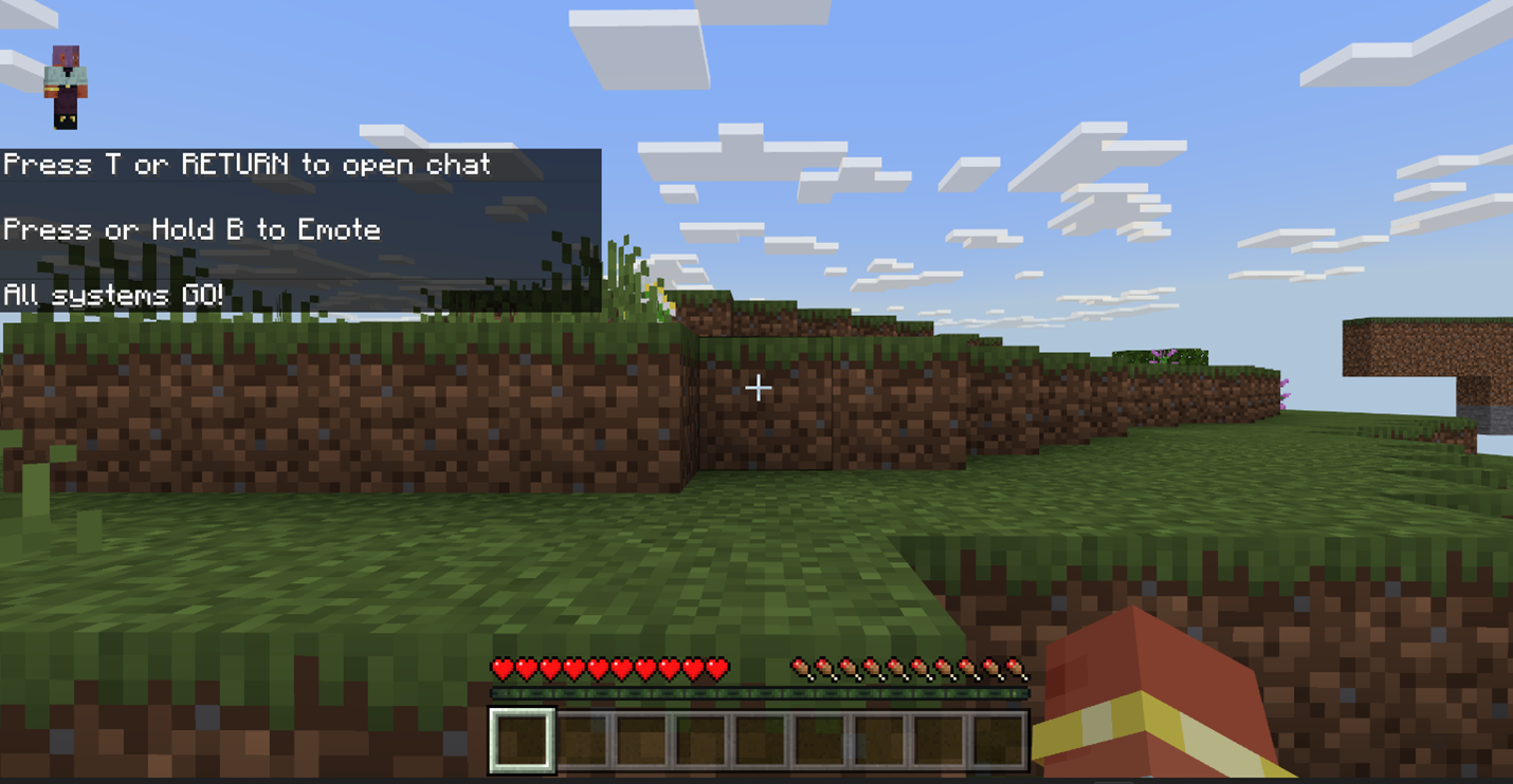 Image of Minecraft world with "All Systems Go!" message displayed successfully