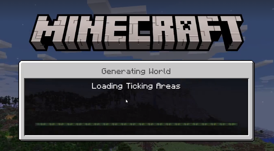 Image of the loading ticking areas message as Minecraft launches