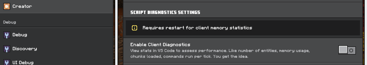 Enable Client Diagnostics creator debug setting