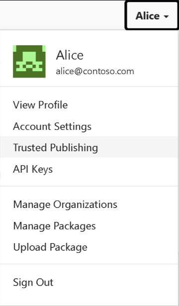 Screenshot that shows OIDC Trusted Publishing page.