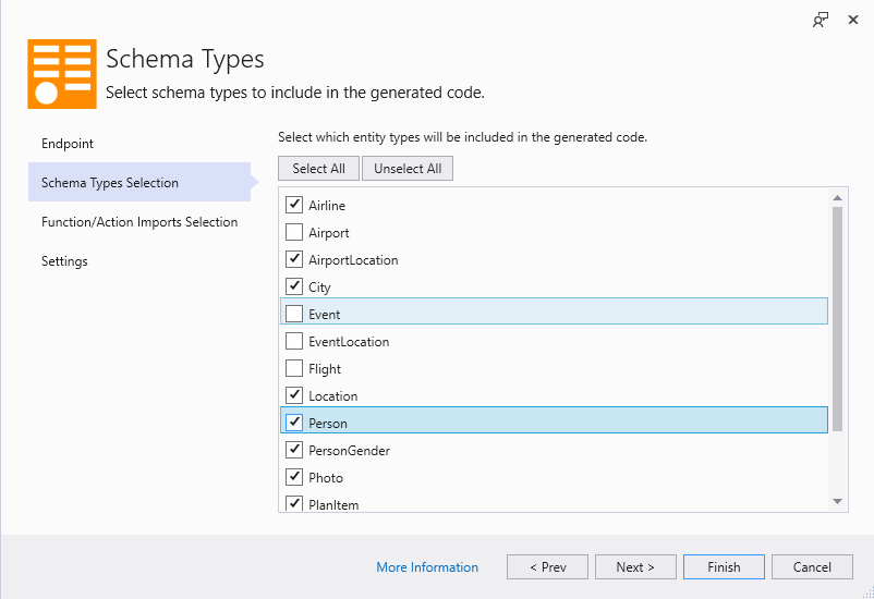 Schema Types Selection