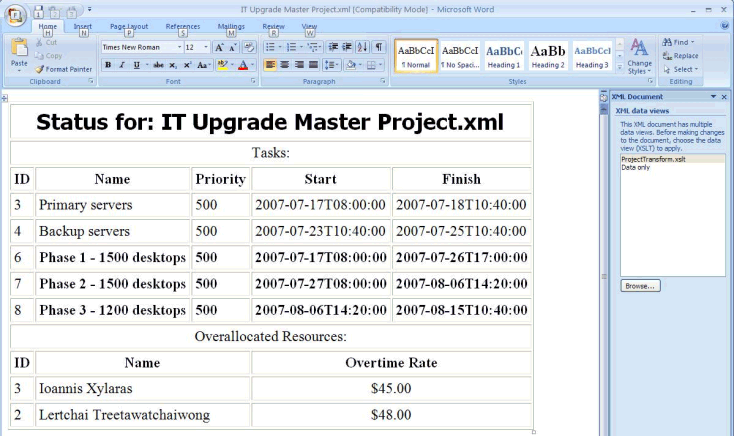 How to: Use XSLT Transformations with Project XML Data Interchange Files |  Microsoft Learn