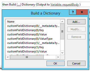 Dictionary that defines custom field updates