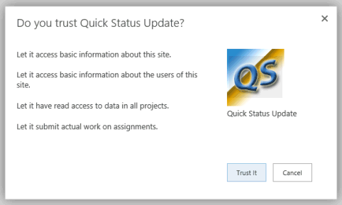 Verifying trust for the QuickStatus app