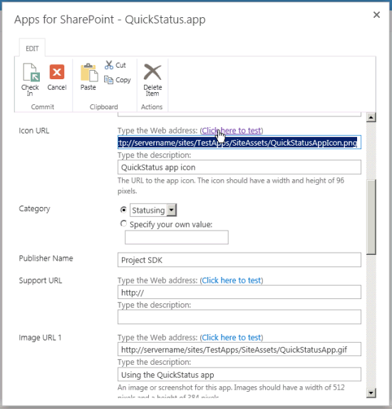 Setting properties in SharePoint for the app