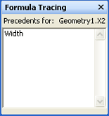 All the cells that the Geometry1.X2 cell is dependent upon appear in the Formula Tracing window