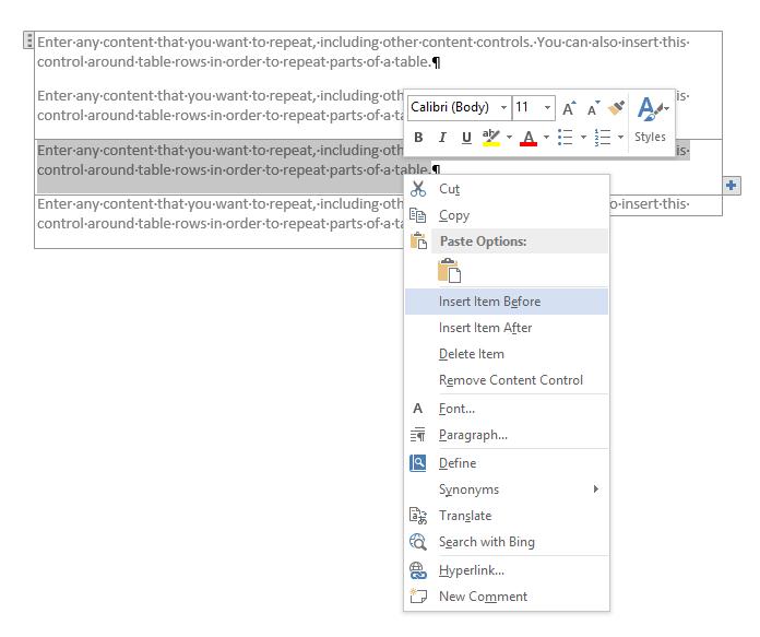 content control in microsoft word