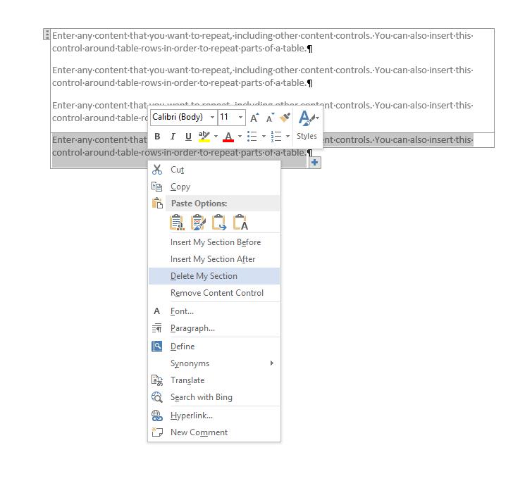 microsoft word insert quickparts content control