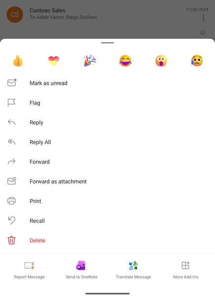 The 'More options' menu that displays the installed add-ins.
